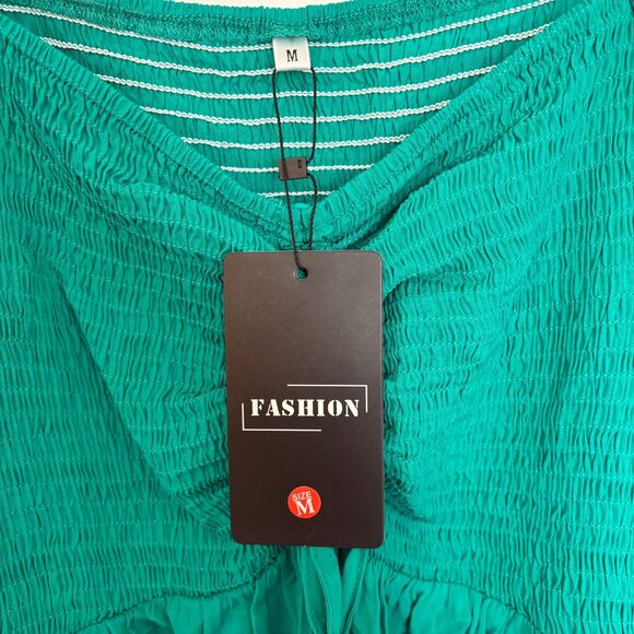 Women’s Green Smocked Boho Maxi Dress Short Sleeve Size M NWT - Picture 5 of 9